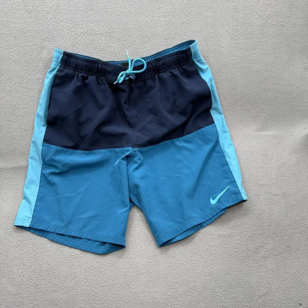 Nike Shorts Mens Large Blue Colorblock‎ Swim Trunks Mesh Lined Drawstring Beach